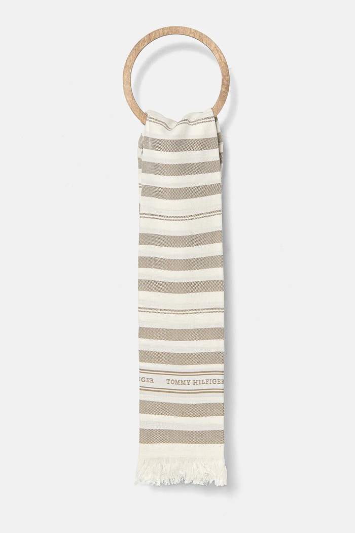 Šatka s prímesou ľanu Tommy Hilfiger látka béžová AW0AW17147