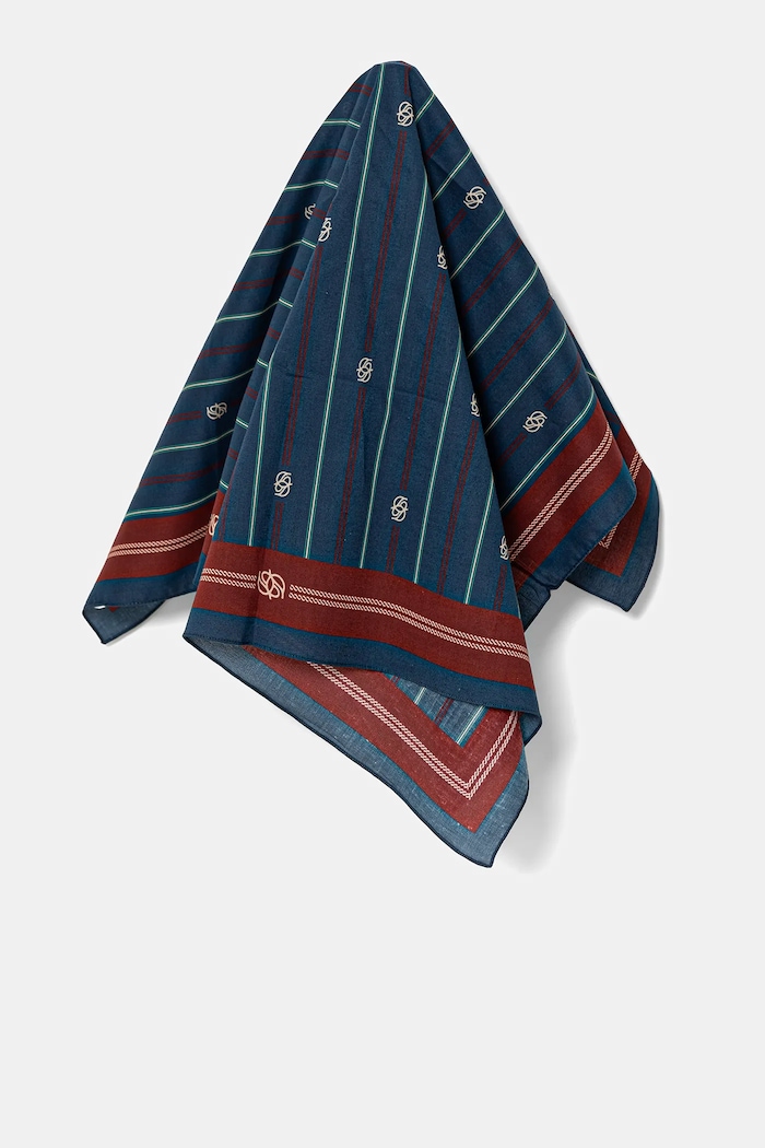 Βαμβακερό κασκόλ Drôle de Monsieur Le Foulard RayE Monogramme βαμβάκι σκούρο μπλε G.BA014.CO128.BE