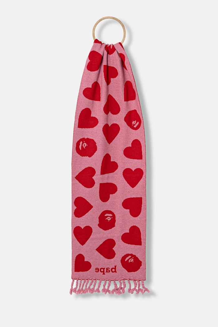 Kratki šal s primjesom vune A Bathing Ape I love bape s uzorkom crvena 1K80282001