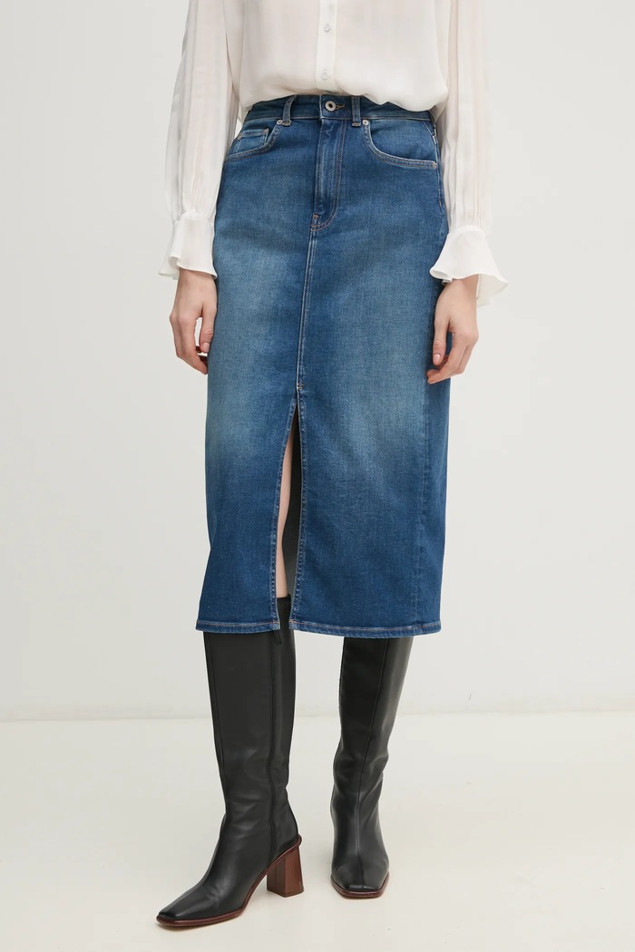 Τζιν φούστα Pepe Jeans MIDI SKIRT HW casual μπλε PL901186IA0