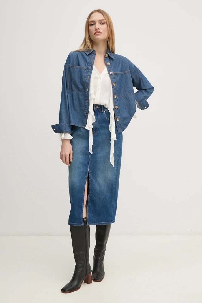 Τζιν φούστα Pepe Jeans MIDI SKIRT HW PL901186IA0 μπλε SS25