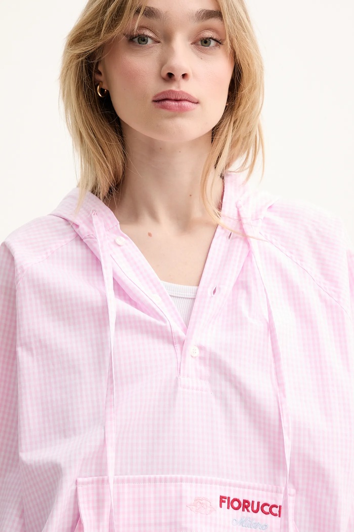 Βαμβακερή μπλούζα Fiorucci Gingham Logo Hoodie Shirt ροζ W02SPTLO286CO01PN02