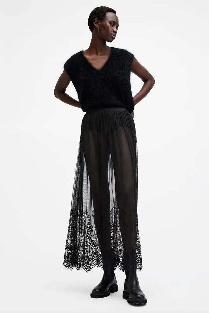 Sukně AllSaints ARIELLA krajka černá W040RB