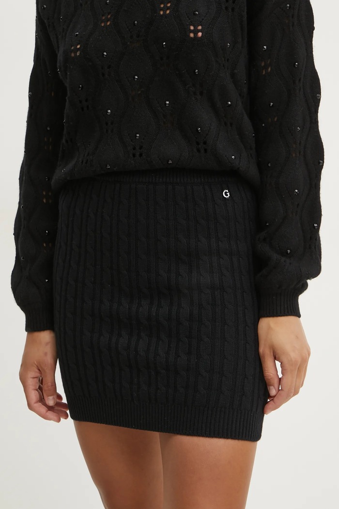 Sukně s příměsí vlny Guess SIENNA mini černá W5RD0L.Z37L1