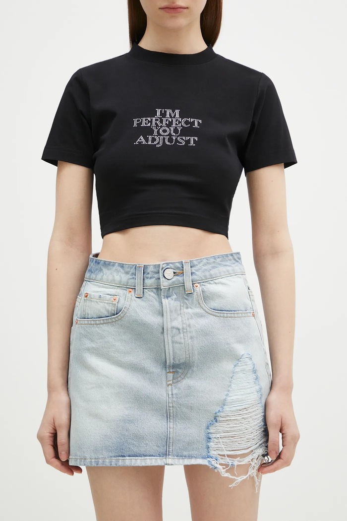 Džínová sukně VETEMENTS Destroyed Denim Mini bavlna modrá WA66SK500L