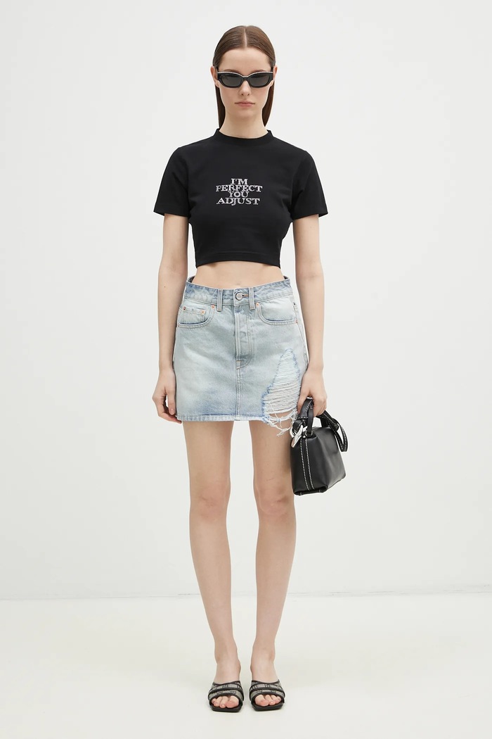 Džínová sukně VETEMENTS Destroyed Denim Mini WA66SK500L modrá