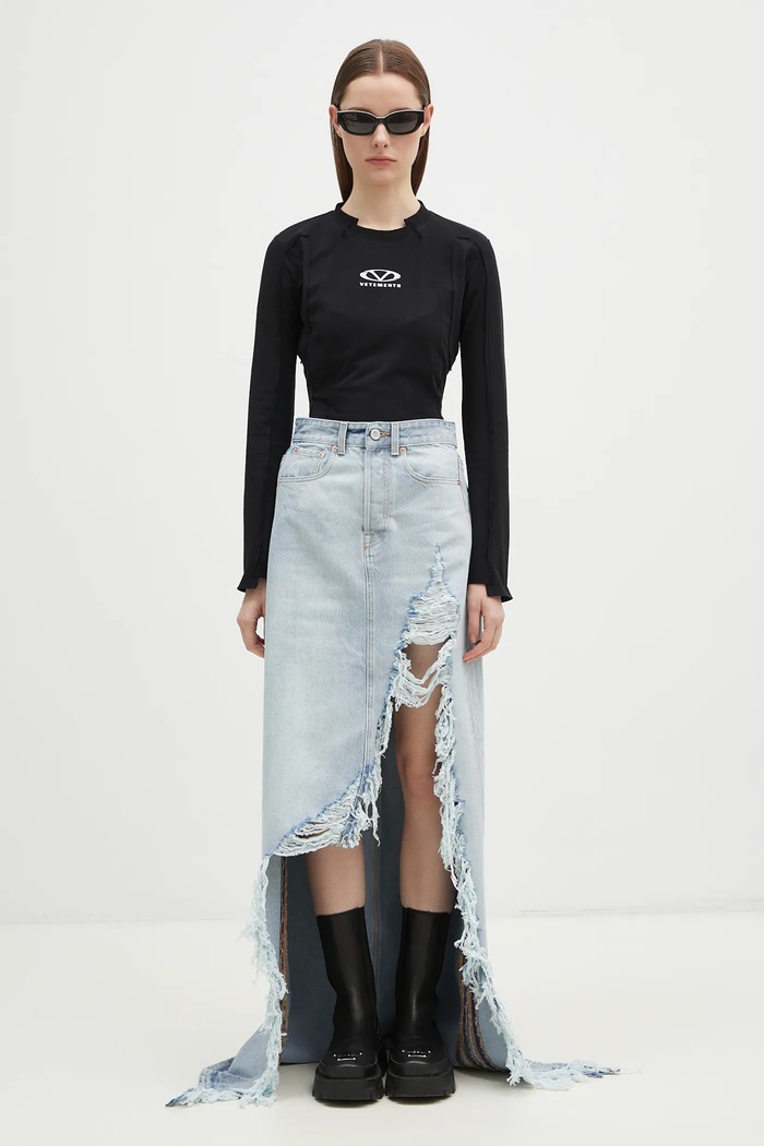 Τζιν φούστα VETEMENTS Destroyed Denim Maxi WA66SK510L