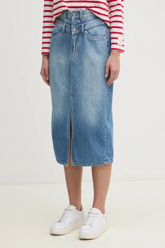 Pepe Jeans fusta jeans MIDI SKIRT HW DOUBLE uni albastru PL901207