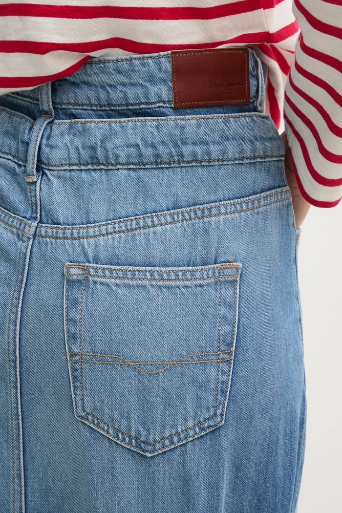 Pepe Jeans fusta jeans MIDI SKIRT HW DOUBLE PL901207 albastru