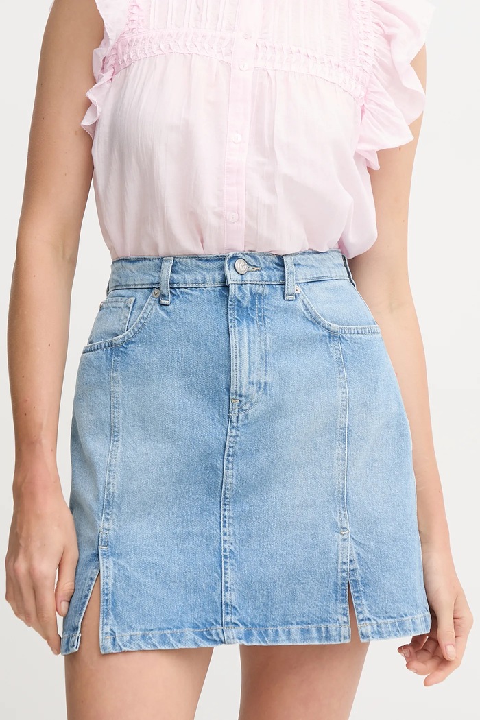 Pepe Jeans spódnica jeansowa MINI SKIRT HW SLIT bawełna niebieski PL901208