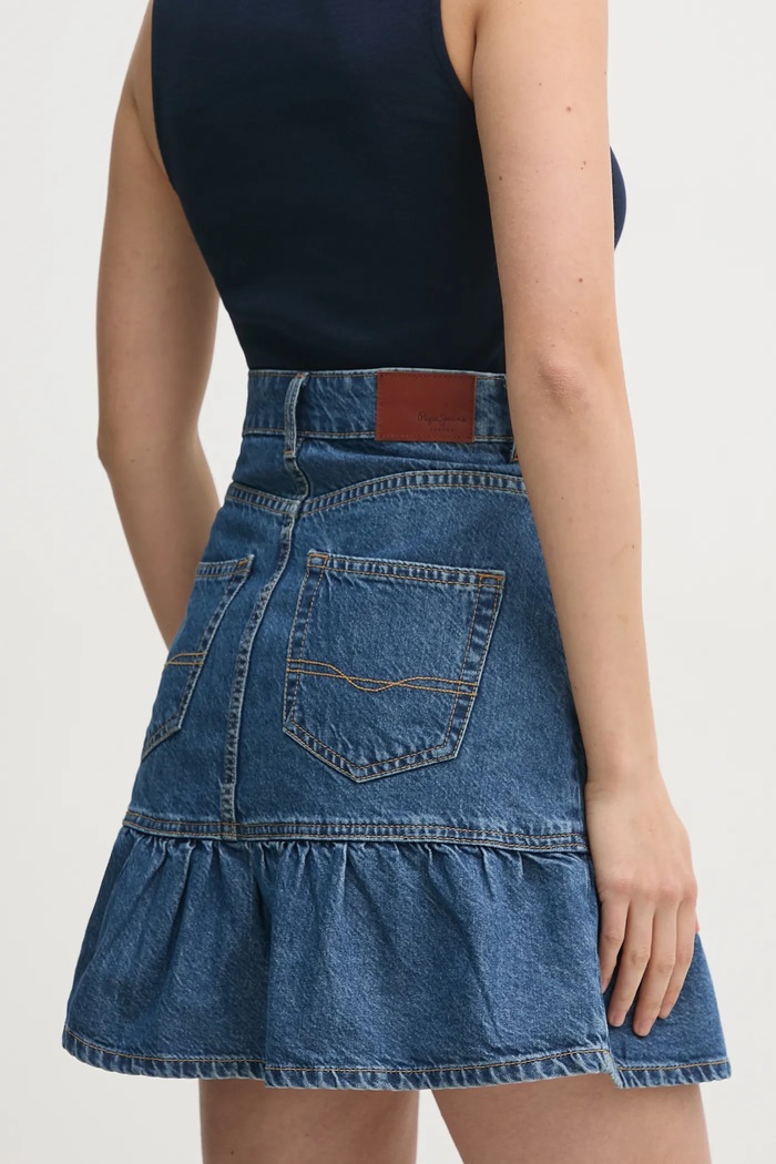 Odzież Pepe Jeans spódnica jeansowa MINI SKIRT HW RUFFLE PL901209 niebieski