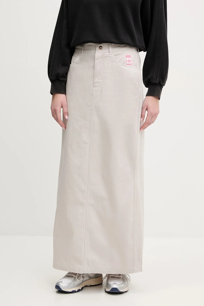 Bavlnená sukňa adidas Originals AOP MAXI SKIRT pásiky béžová JC8854