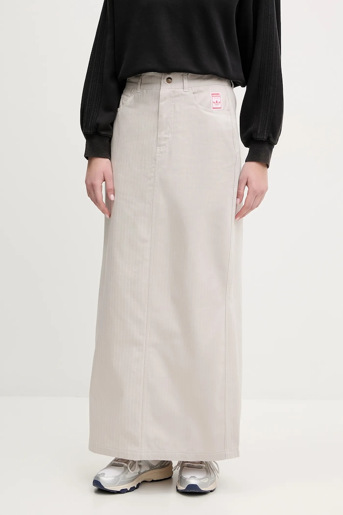 Bavlnená sukňa adidas Originals AOP MAXI SKIRT pásiky béžová JC8854