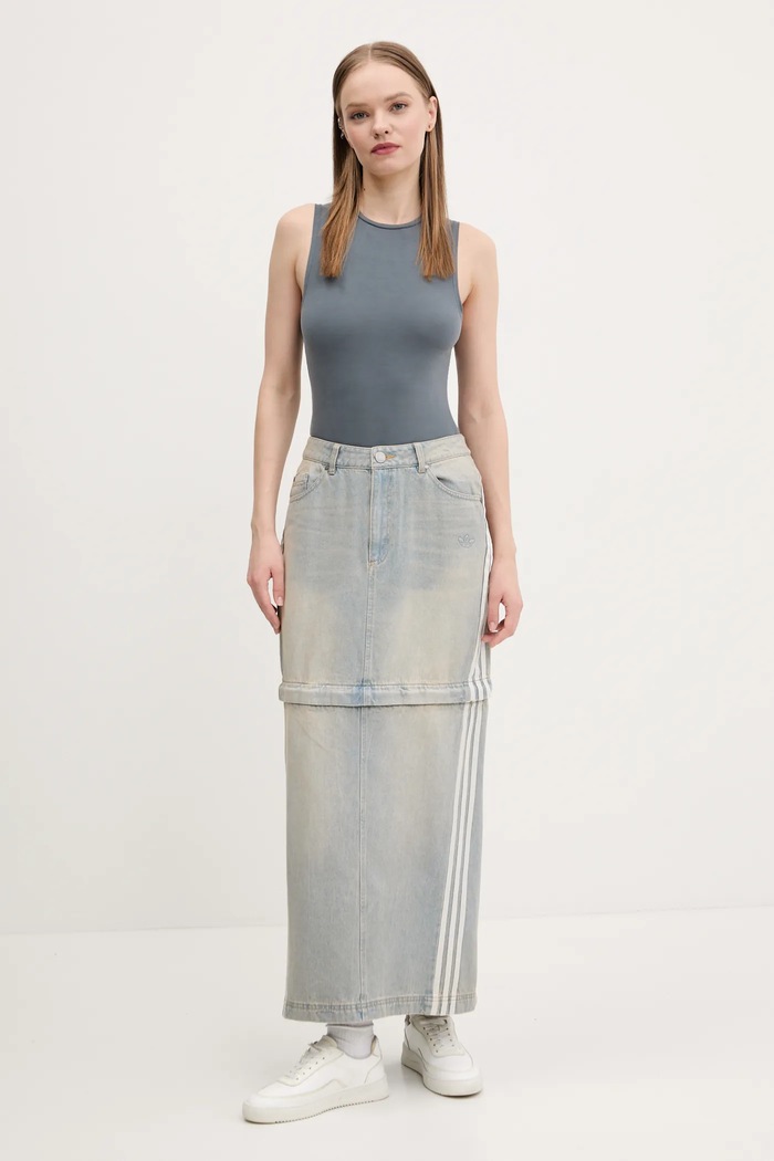 Дънкова пола adidas Originals DENIM ZIP SKIRT син JX9215