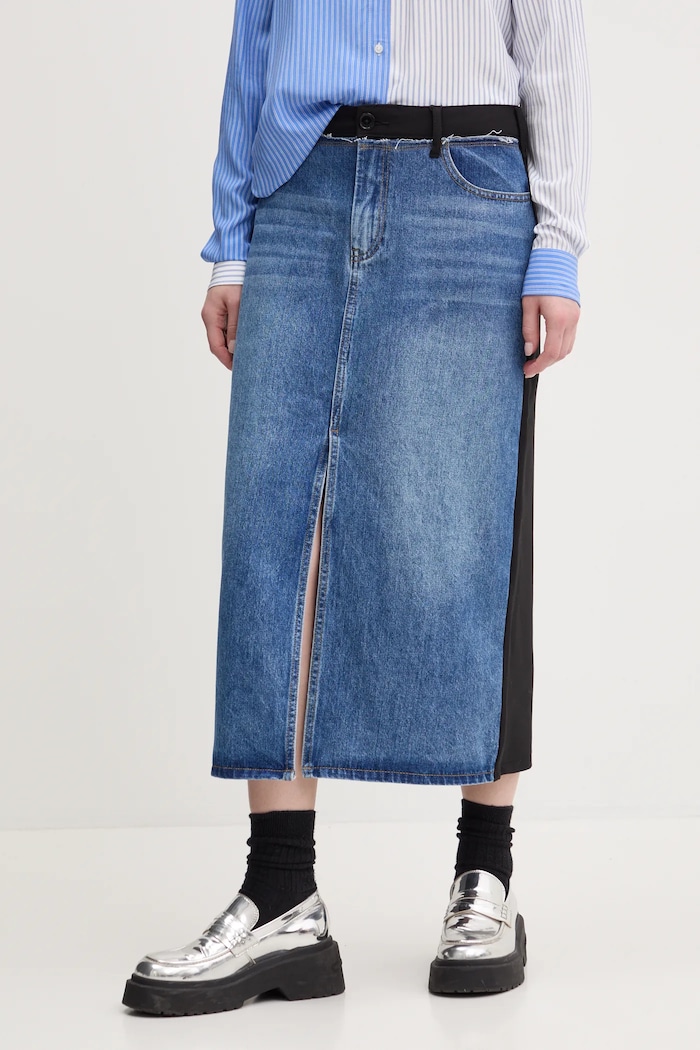 Sukňa Desigual CERVANTES s elastanom modrá 25SWFD02