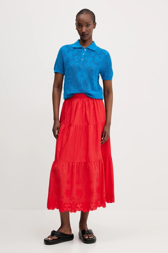 Desigual spódnica bawełniana TOLSTOI 25SWFW01 czerwony SS25