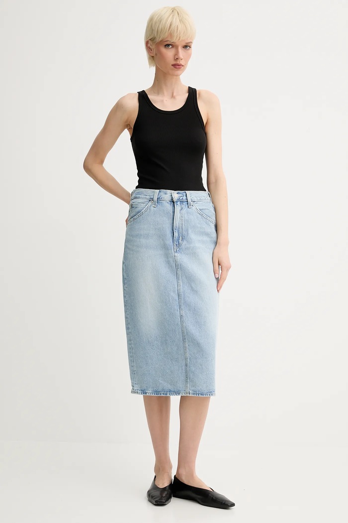 Levi's fusta jeans HR BACK SLIT SKIRT 001VH albastru AA00