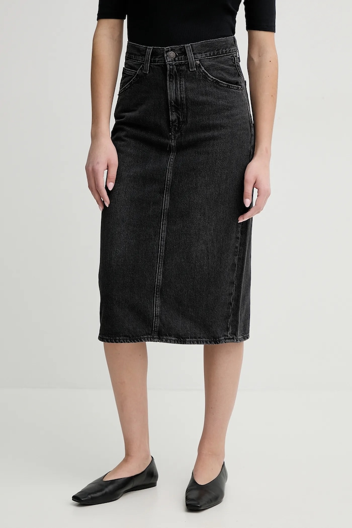 Rifľová sukňa Levi's HR BACK SLIT SKIRT bavlna sivá 001VH