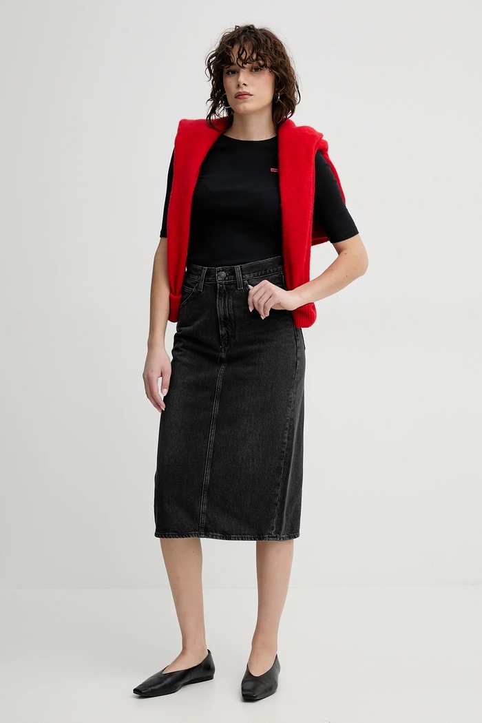 Rifľová sukňa Levi's HR BACK SLIT SKIRT 001VH sivá AA00