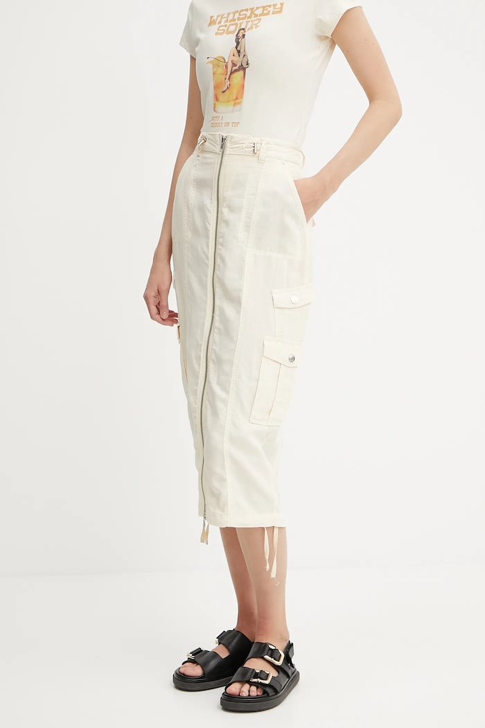 Guess spódnica z domieszką lnu CASEY casual beżowy W5GD1H.WG8N0