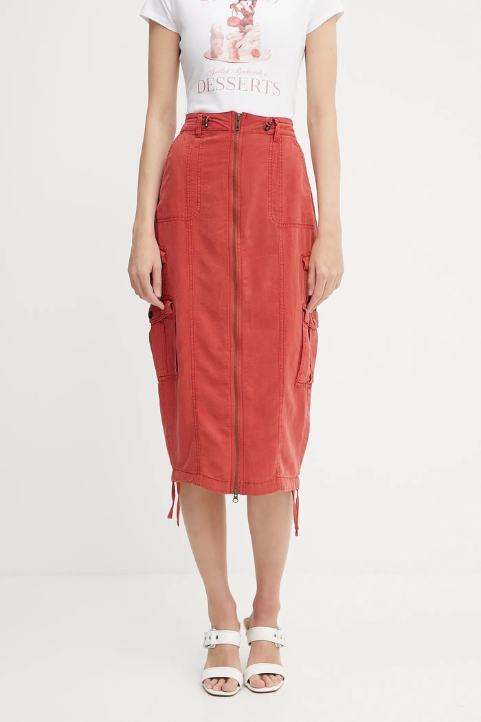 Guess spódnica z domieszką lnu CASEY casual czerwony W5GD1H.WG8N0
