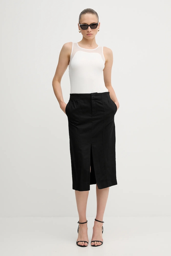 Calvin Klein Jeans spódnica z domieszką lnu J20J225327 czarny SS25