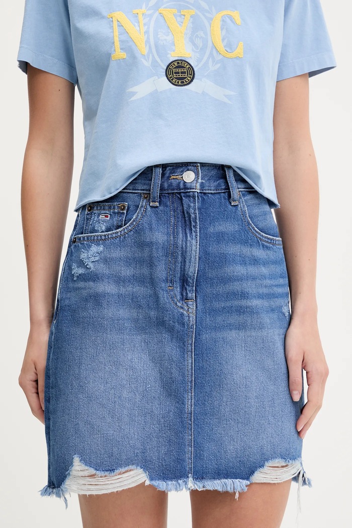 Rifľová sukňa Tommy Jeans rifľovina modrá DW0DW20135