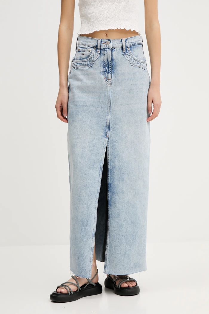 Sukňa Tommy Jeans rifľovina modrá DW0DW21419