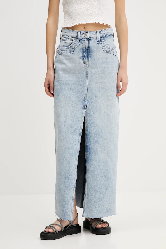 Sukňa Tommy Jeans rifľovina modrá DW0DW21419