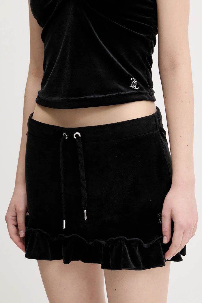 Velurová sukně Juicy Couture RUFFLE mini černá JCWGS125328