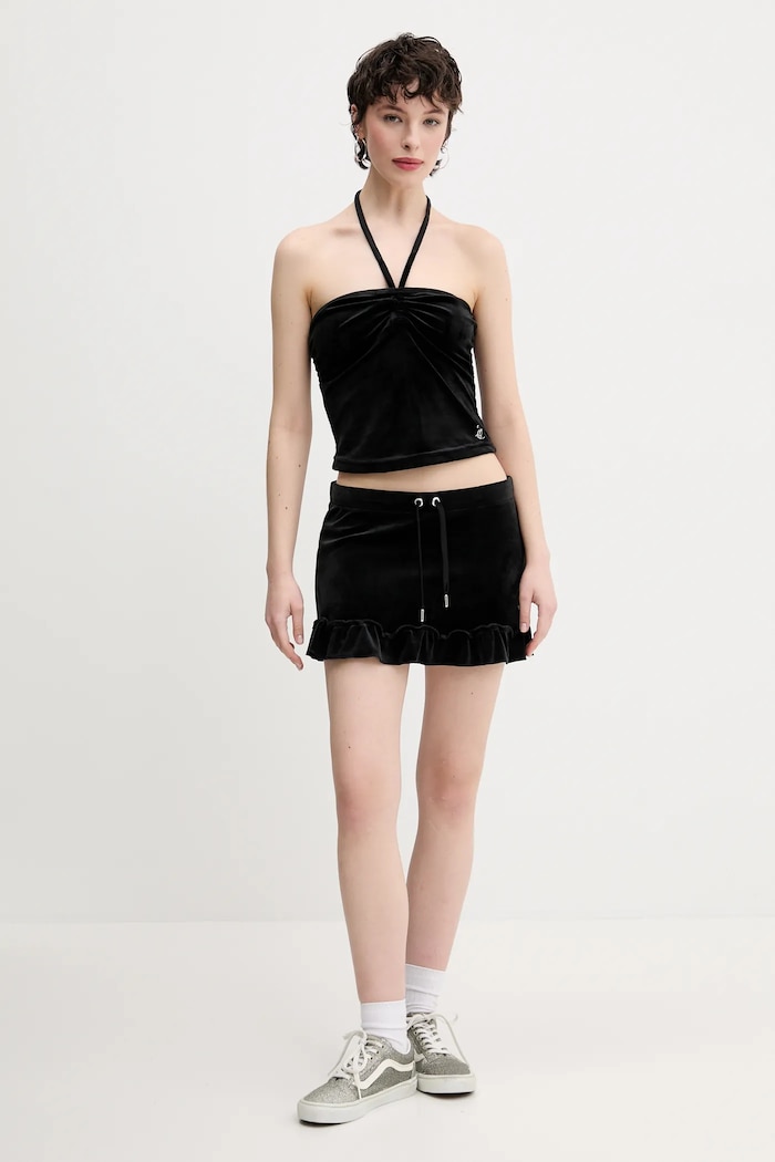 Velurová sukně Juicy Couture RUFFLE JCWGS125328 černá SS25