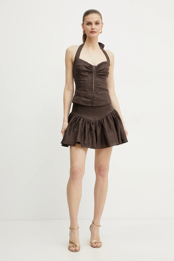 Bardot spódnica lniana AMORETTE 59864SB2 brązowy SS25