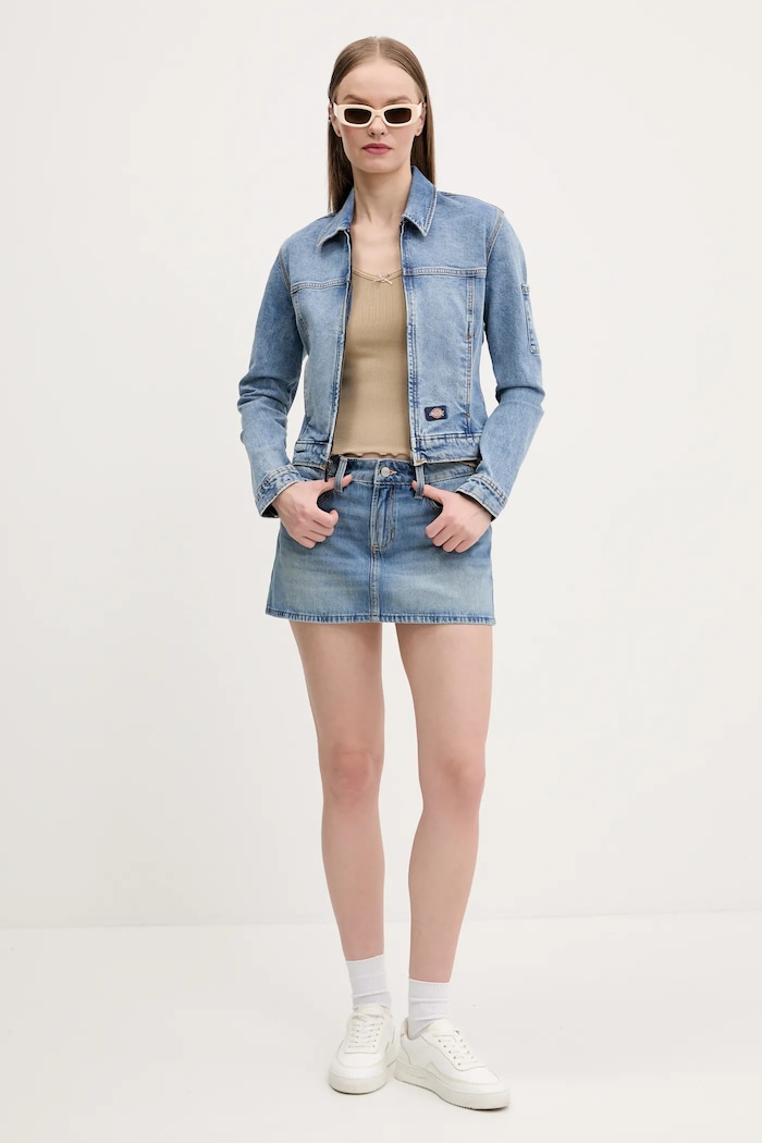 Bavlnená sukňa Hollister Co. KI343.5026.280 modrá SS25
