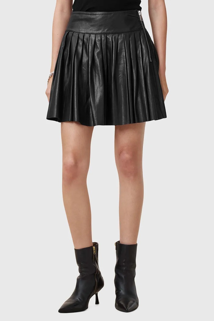 Kožna suknja AllSaints VENA W029RC crna SS25