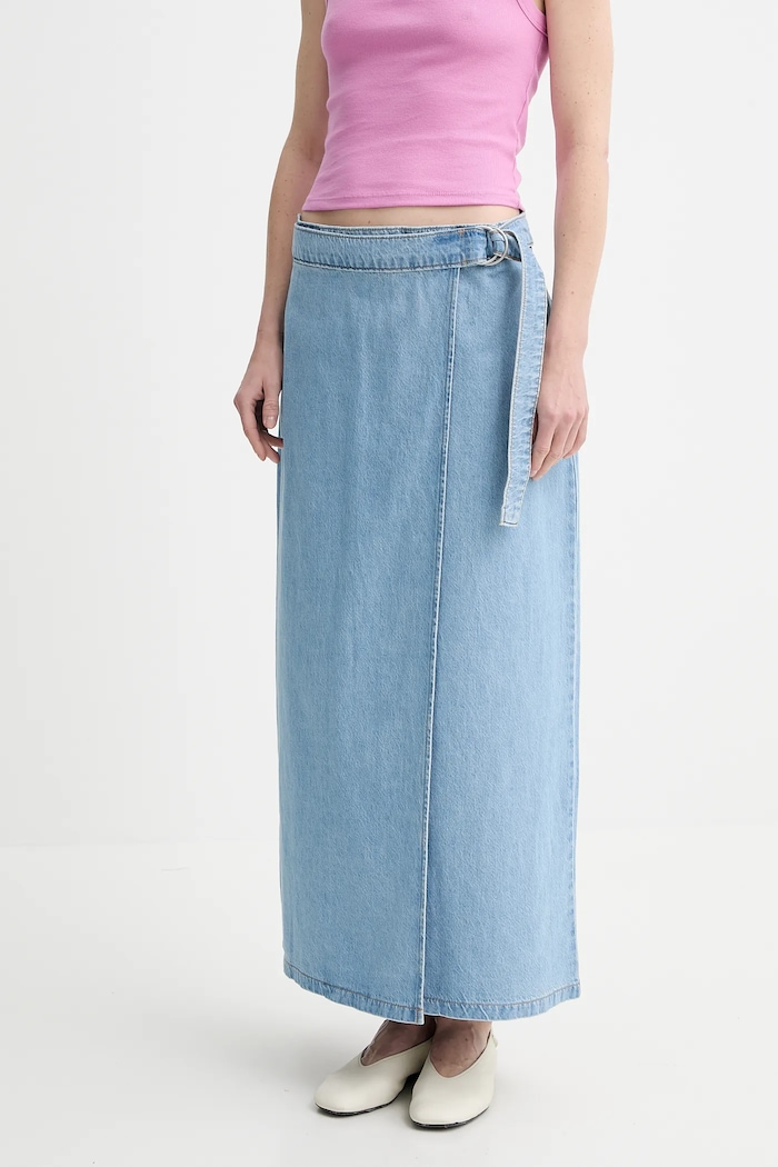 Levi's spódnica jeansowa COLUMN WRAP SKIRT bawełna niebieski 001VG