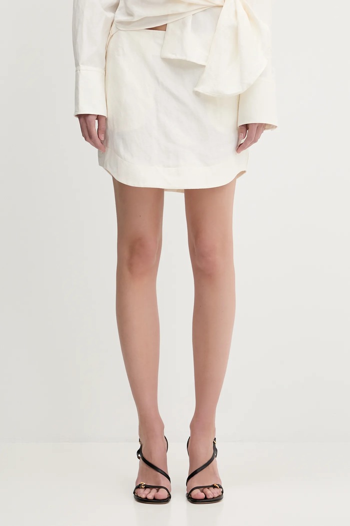 JW Anderson spódnica z domieszką lnu Curved Hem Mini casual beżowy SK0185.PG1690.002