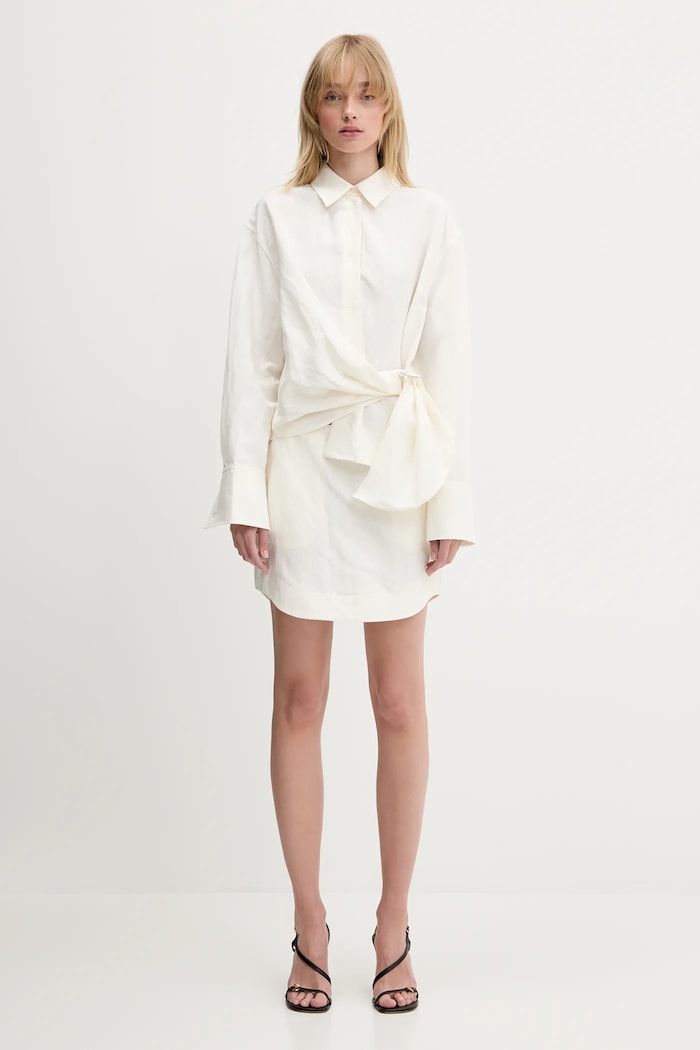 JW Anderson spódnica z domieszką lnu Curved Hem Mini SK0185.PG1690.002 beżowy