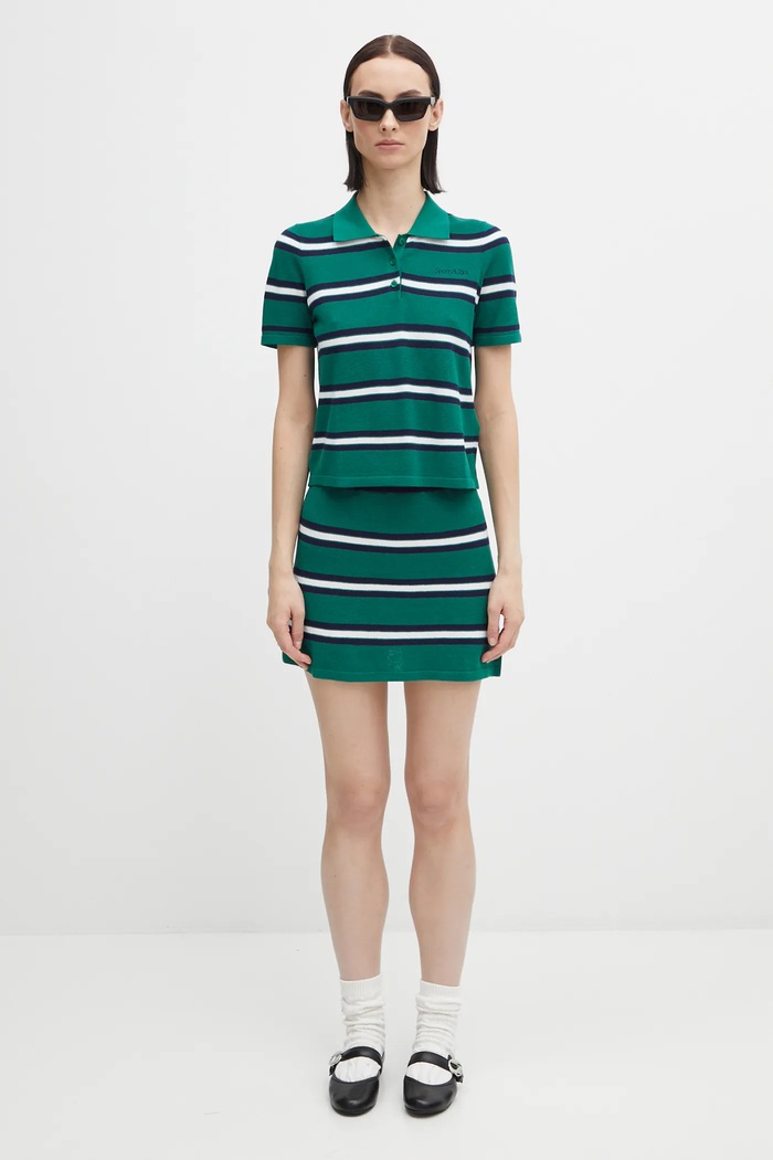 Sporty & Rich silk blend skirt Serif Logo Silk Pique Aline SK016621300GR50 green
