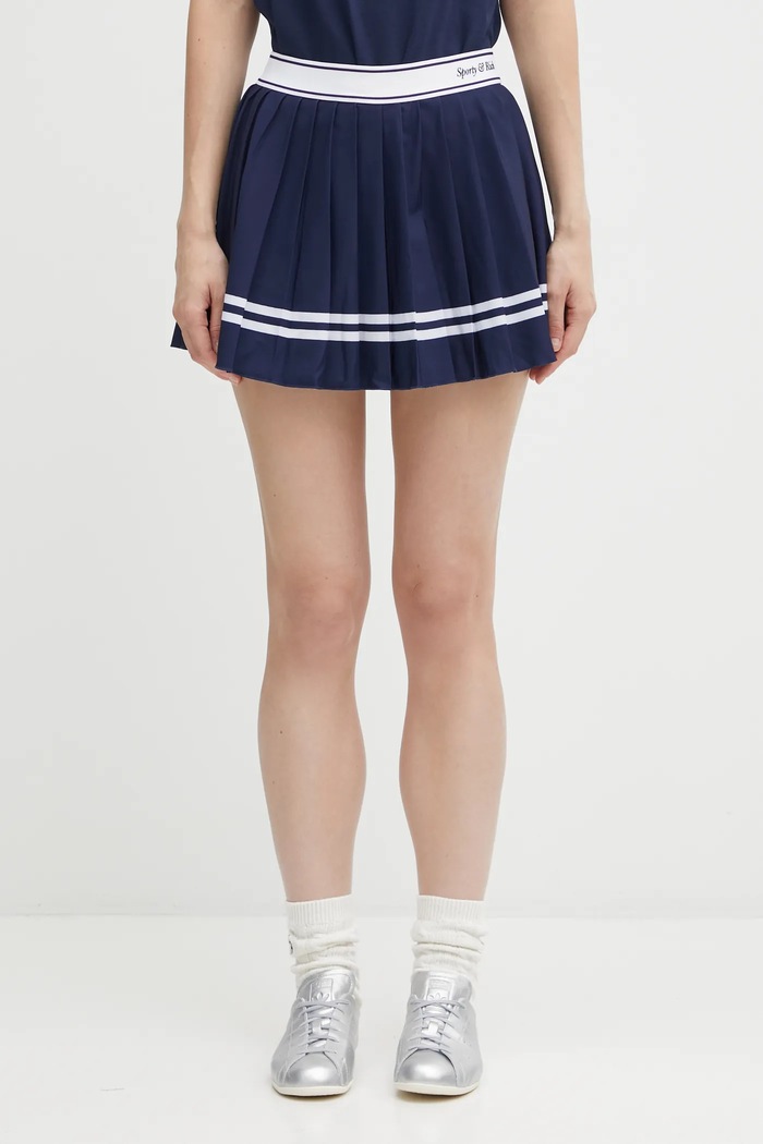 Sporty & Rich fustă Italic Logo Pleated casual bleumarin SK005621313BL107