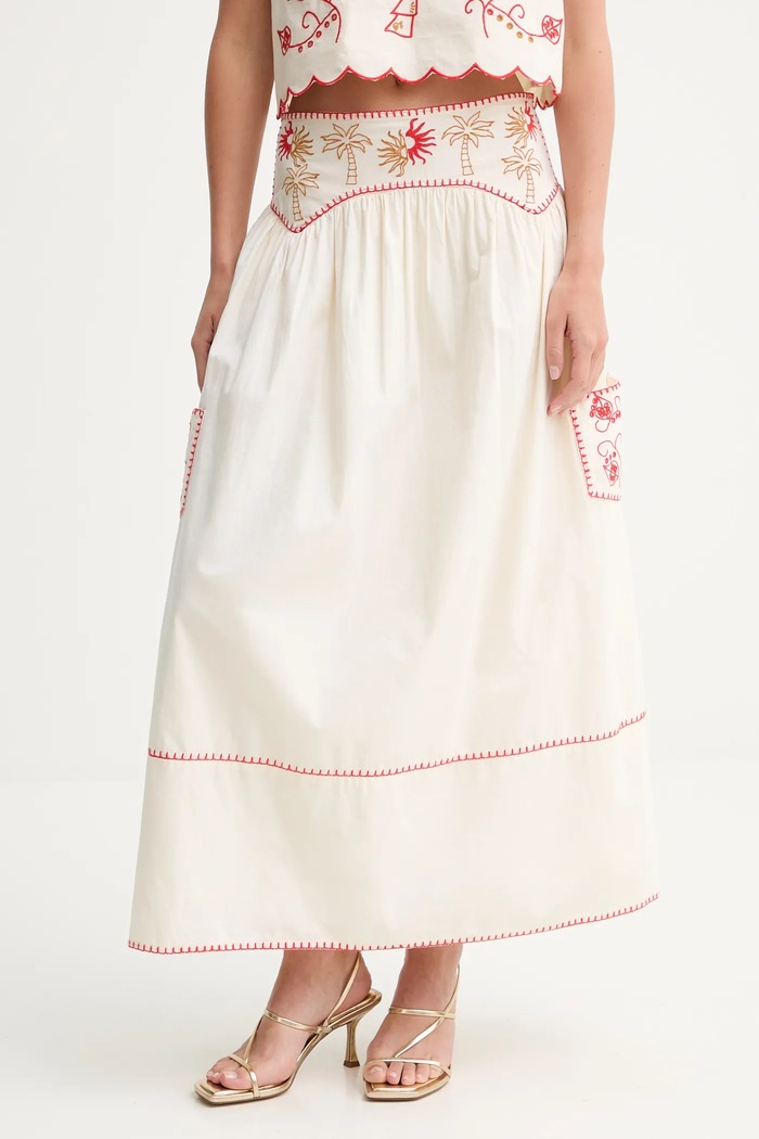 Bavlněná sukně Never Fully Dressed midi béžová NFDSK650