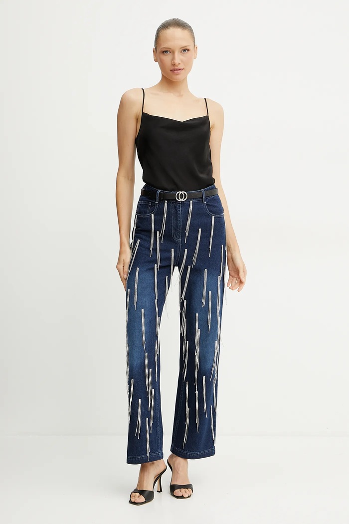 Patrizia Pepe blugi din bumbac 2P1688.D106 bleumarin SS25
