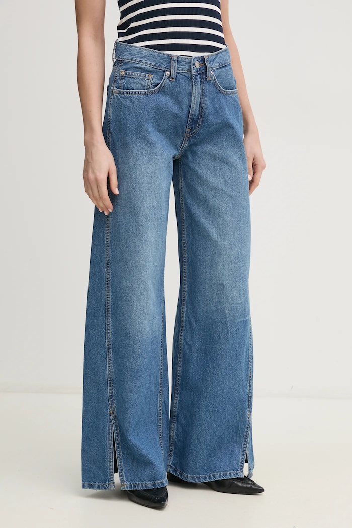 Pepe Jeans jeansy WIDE LEG JEANS MW SLIT Planet friendly niebieski PL205001