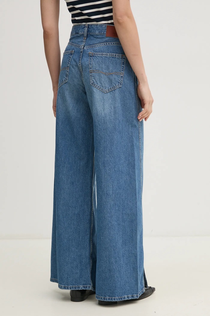 Odzież Pepe Jeans jeansy WIDE LEG JEANS MW SLIT PL205001 niebieski