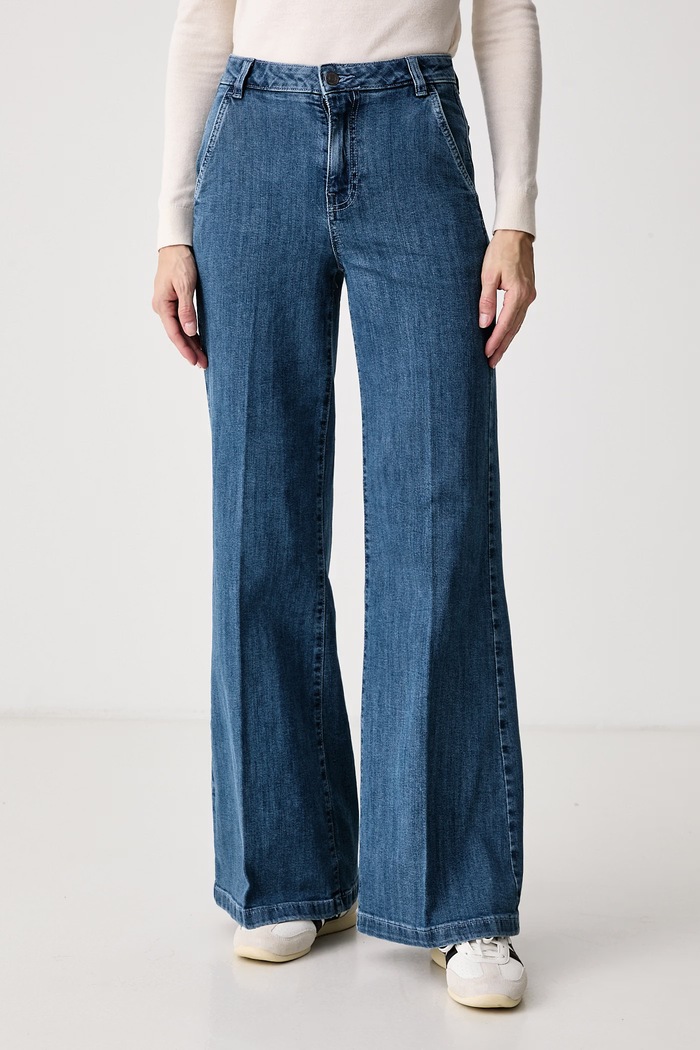 United Colors of Benetton Jeansy wide leg damskie niebieski 4TUT574X5