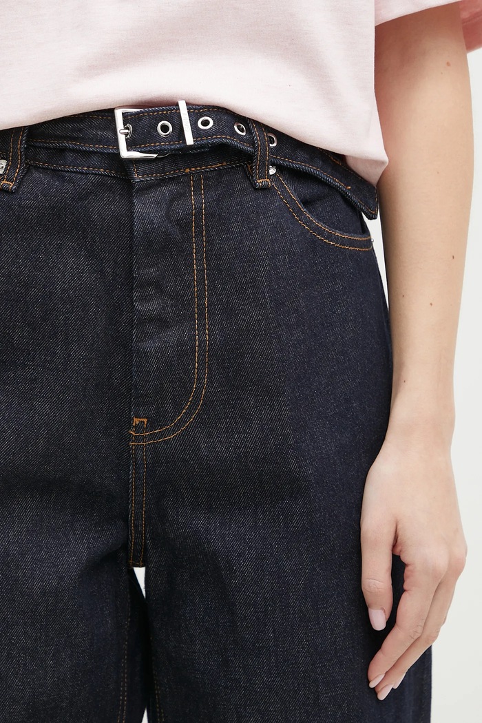 GANNI jeansy Rinse Denim Izey Belt granatowy J1624