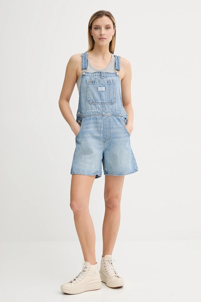 Levi's ogrodniczki jeansowe UTILITY SHORTALL 001UY niebieski AA00
