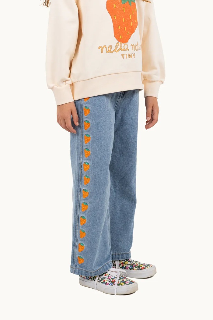 Dětské rifle Tinycottons STRAWBERRIES EMBROIDERED JEANS modrá SS25.247