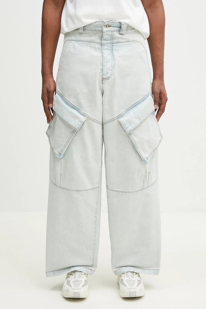 Pamučne traperice Marcelo Burlon Bleach Denim Wide Cargo Light Blue No Co plava CMYB003S25DEN0014000