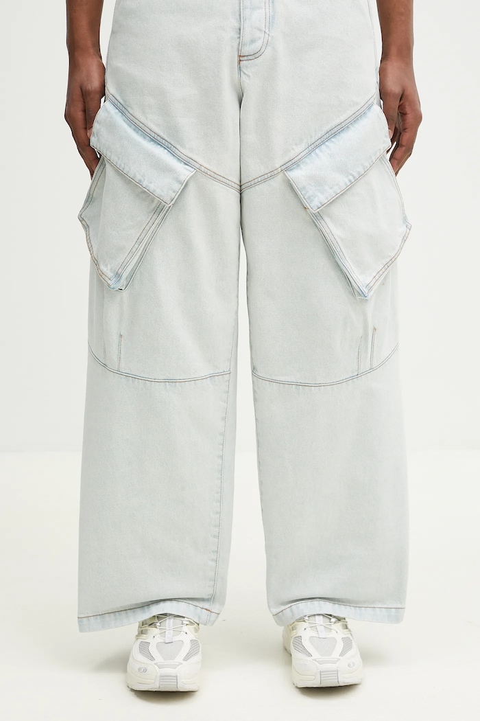 Pamučne traperice Marcelo Burlon Bleach Denim Wide Cargo Light Blue No Co CMYB003S25DEN0014000 plava