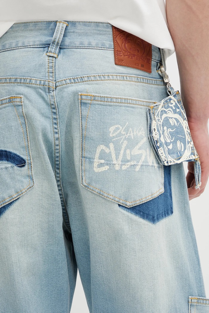 Jeans Multi-Pocket Vintage Washed Evisu 2ESHTM5JE1023 albastru